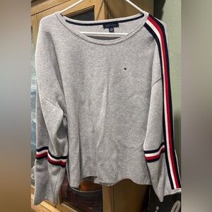 Tommy Hilfiger Gray Crewneck Sweater with Red and Blue Accents